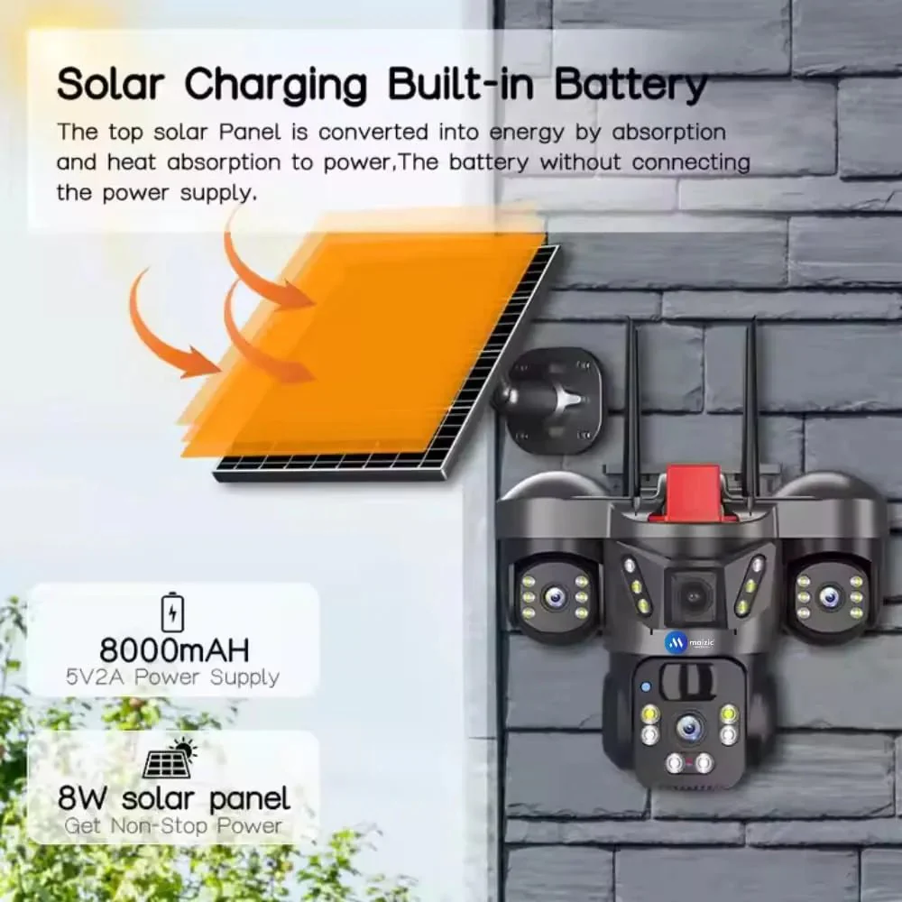 4G Solar Triple Lens 5MP Outdoor CCTV Camera | 3-Screen View | Manual Side Rotation| Auto Tracking | Human Detection | Color Night Vision | Two-Way Audio | Multi-User Access - Image 3